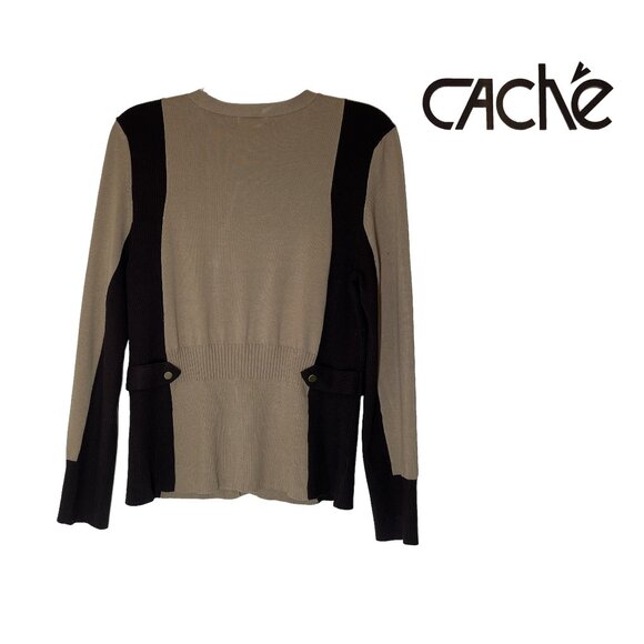CACHE'  Women's Two-Tone Cardigan Mocha/Brown V-neckline XL - Picture 2 of 5